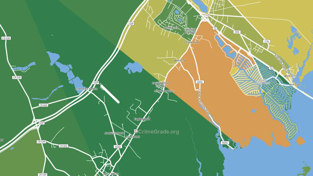 Staffordville, NJ Map of Robbery Rates
