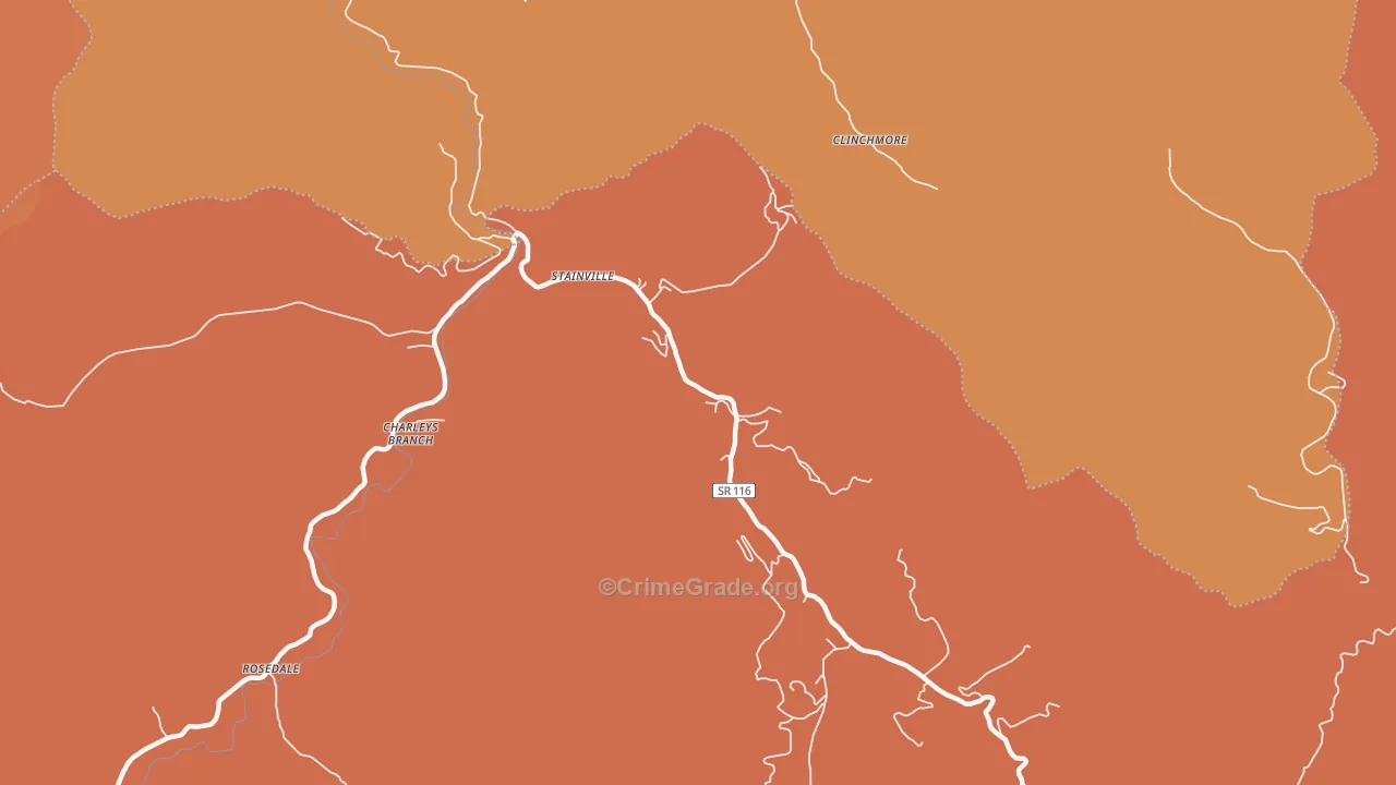 Stainville, TN Map of Robbery Rates