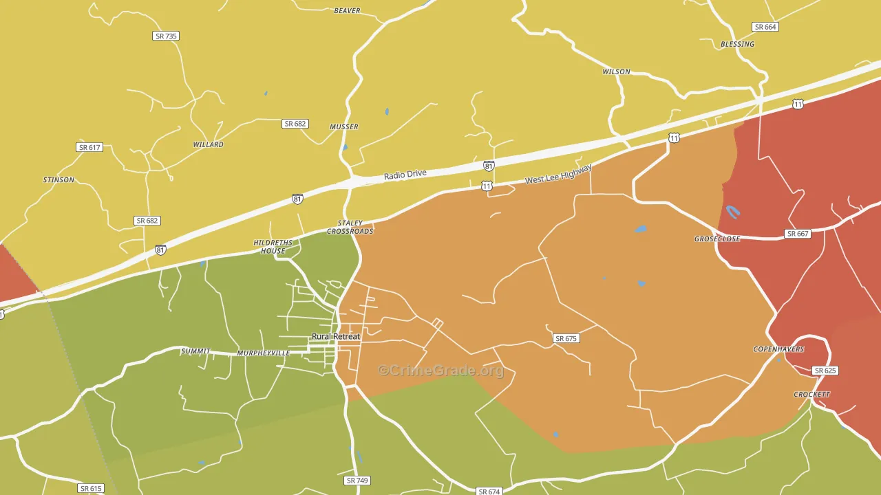 Staley Crossroads, VA Map of Robbery Rates