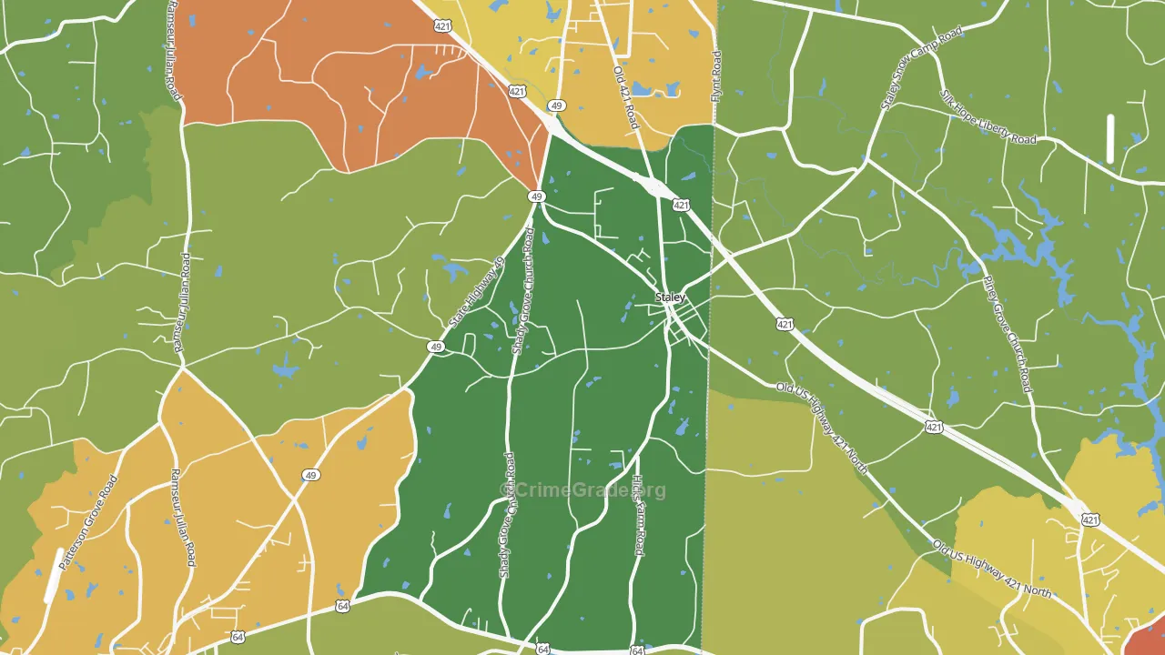 Staley, NC Map of Robbery Rates