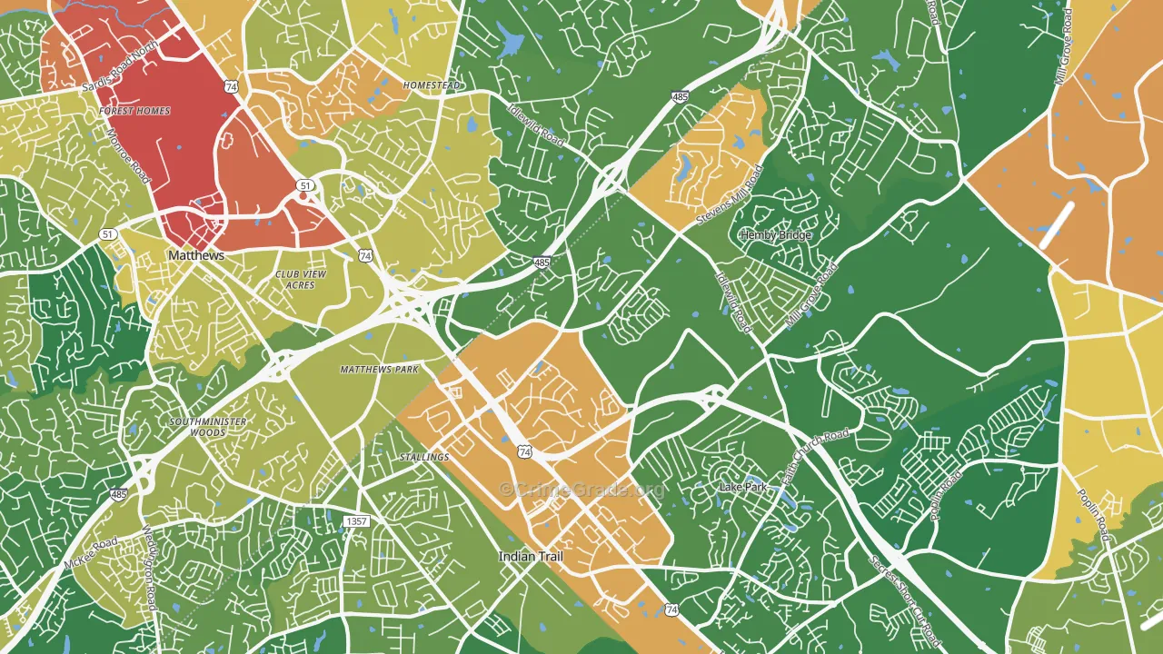 Stallings, NC Map of Robbery Rates
