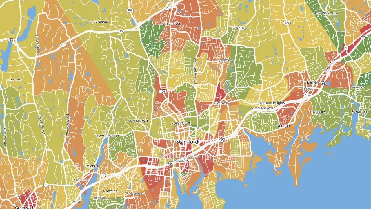 Stamford, CT Map of Robbery Rates