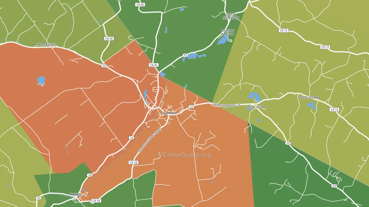 Stamford, NY Map of Robbery Rates