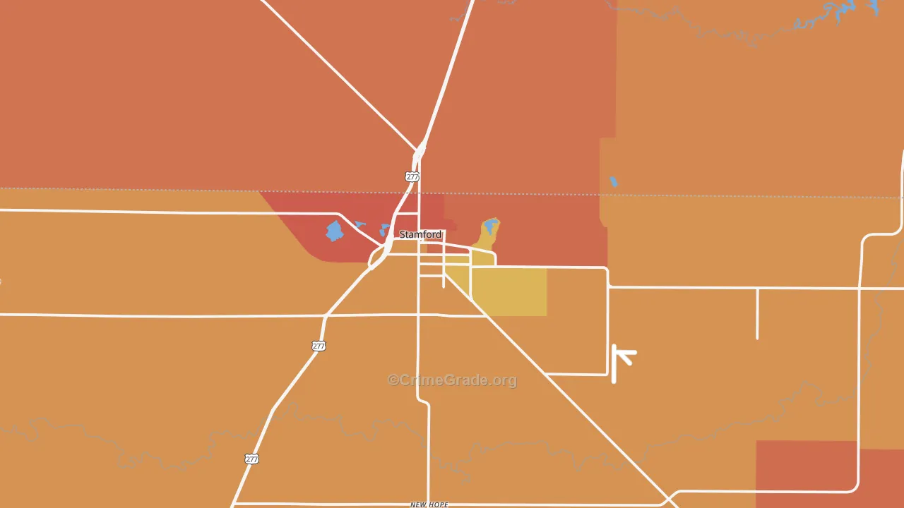 Stamford, TX Map of Robbery Rates