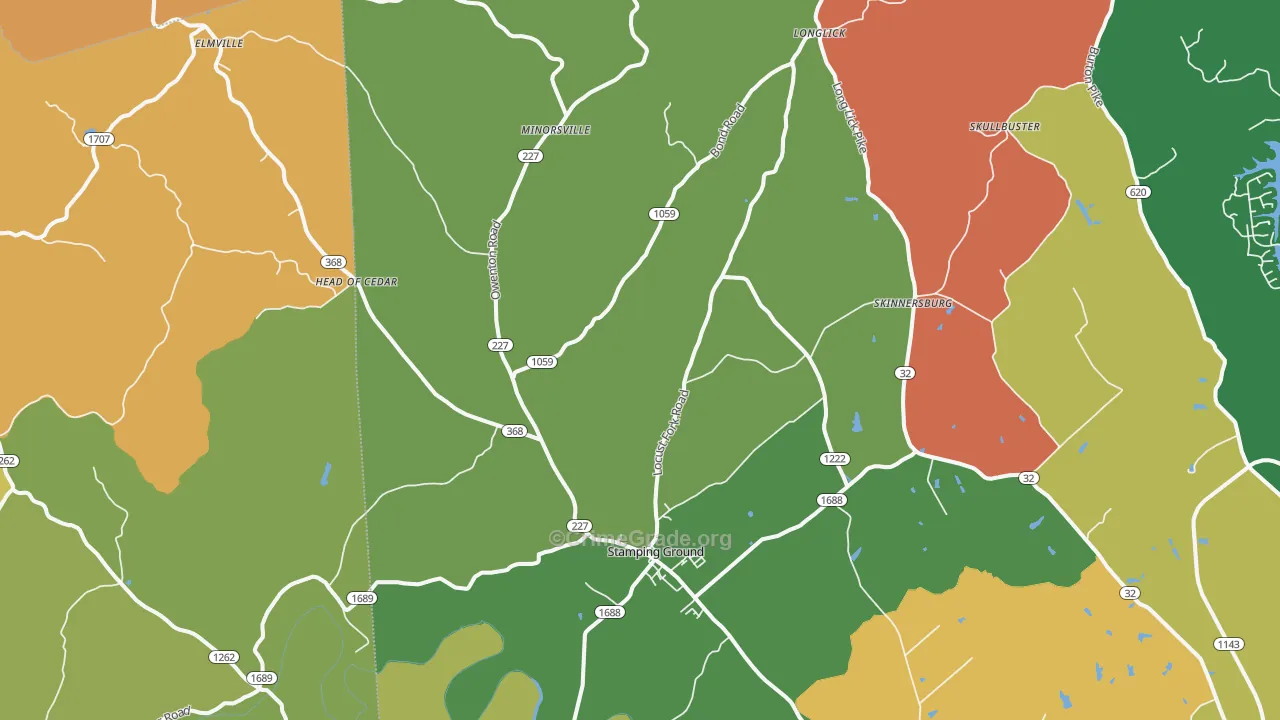 Stamping Ground, KY Map of Robbery Rates