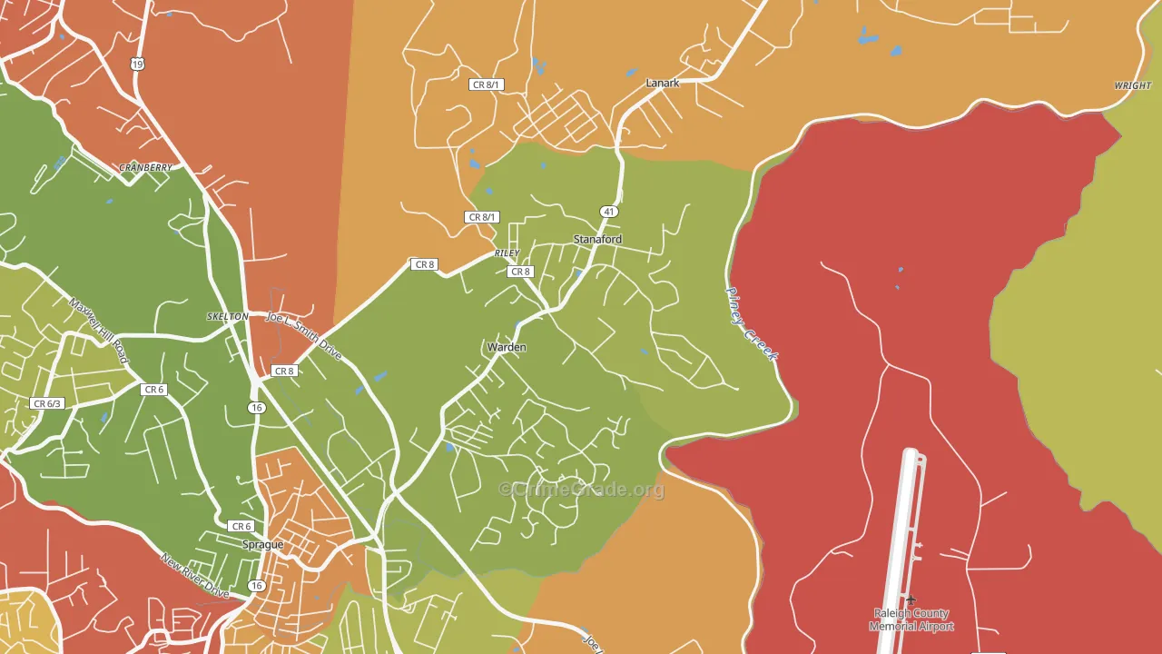 Stanaford, WV Map of Robbery Rates