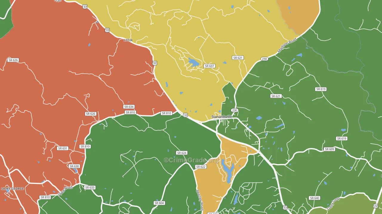 Stanardsville, VA Map of Robbery Rates