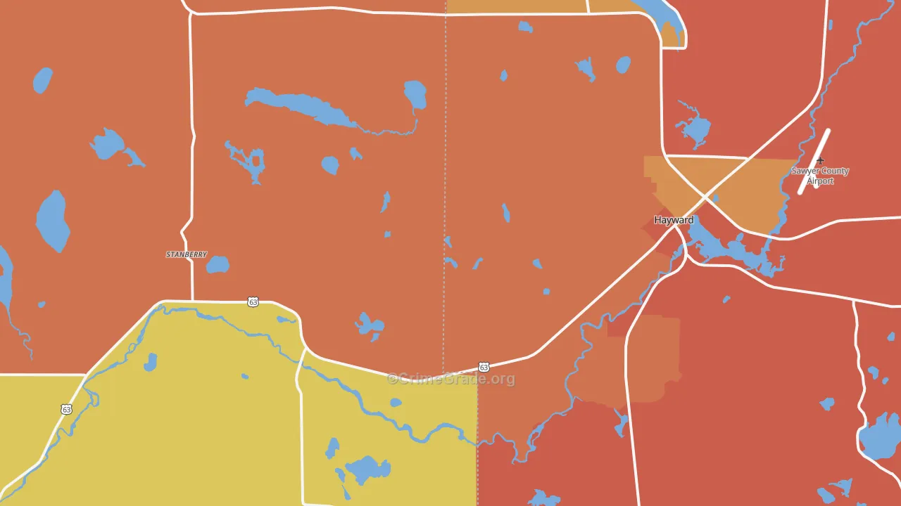 Stanberry, WI Map of Robbery Rates