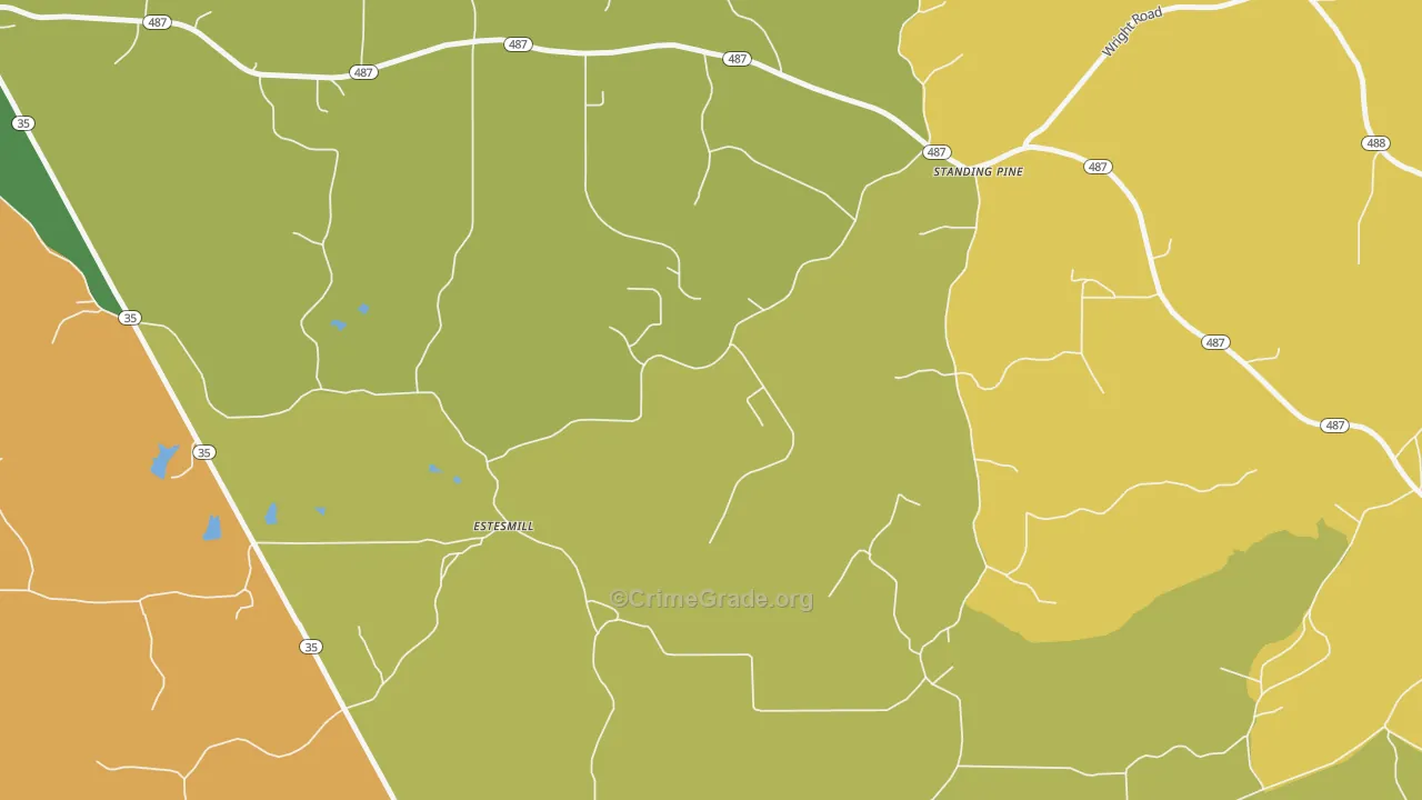Standing Pine, MS Map of Robbery Rates