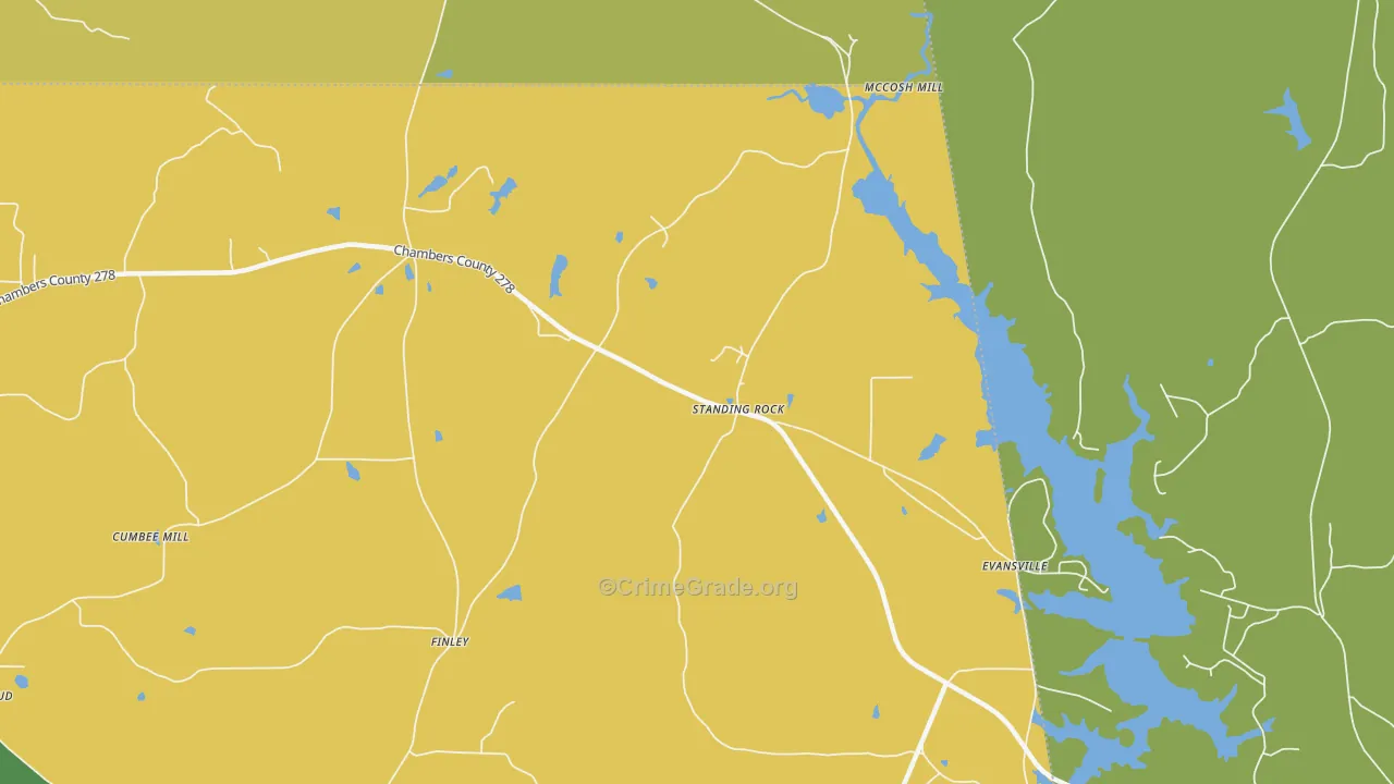Standing Rock, AL Map of Robbery Rates