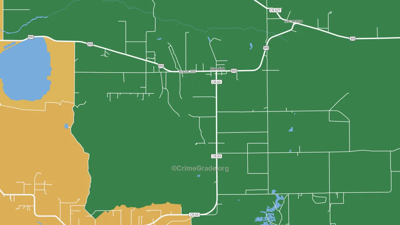 Standish, CA Map of Robbery Rates