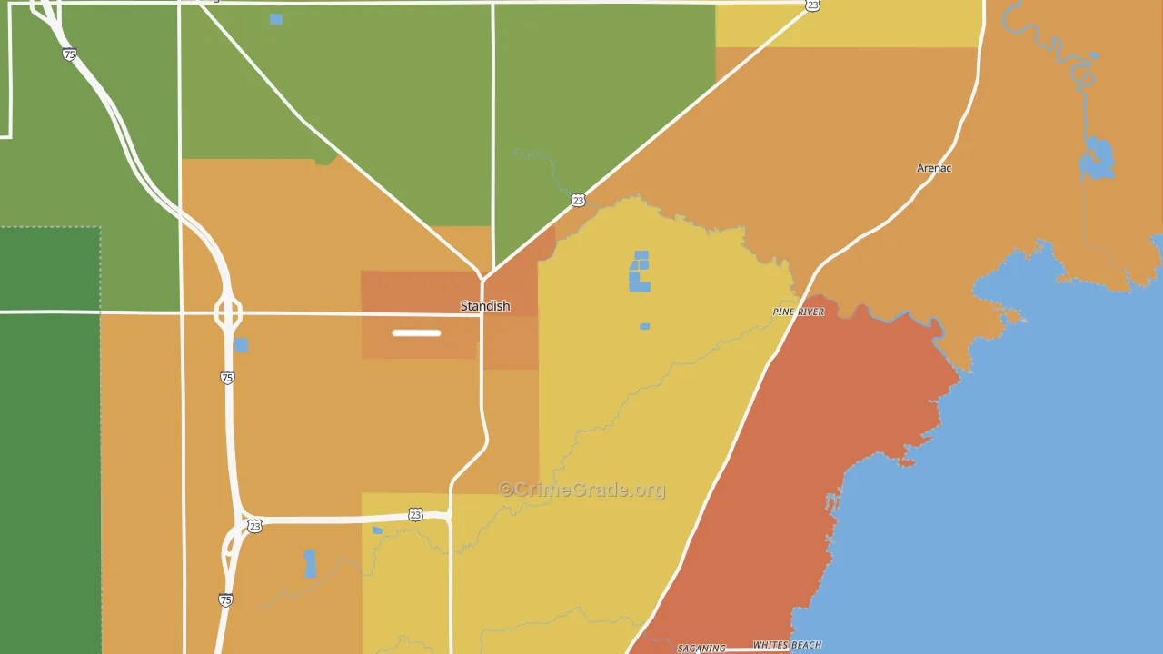 Standish, MI Map of Robbery Rates