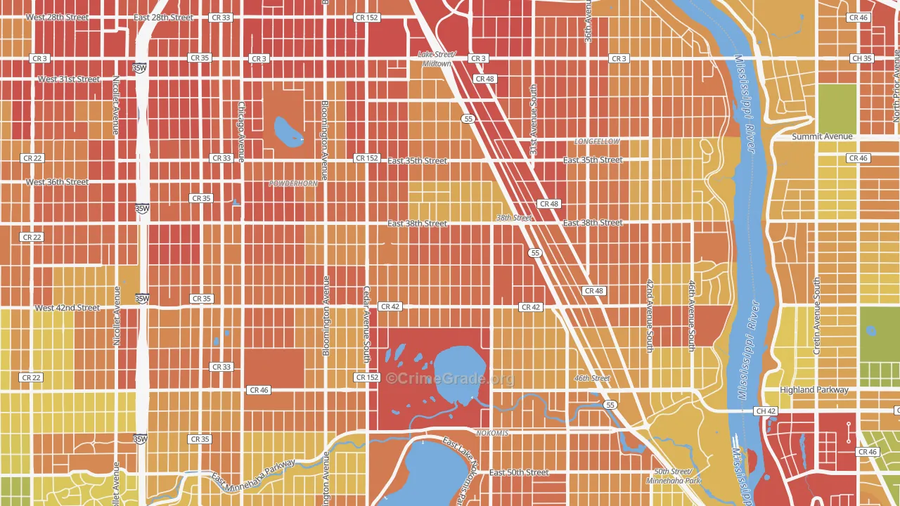 Standish, Minneapolis, MN Map of Robbery Rates