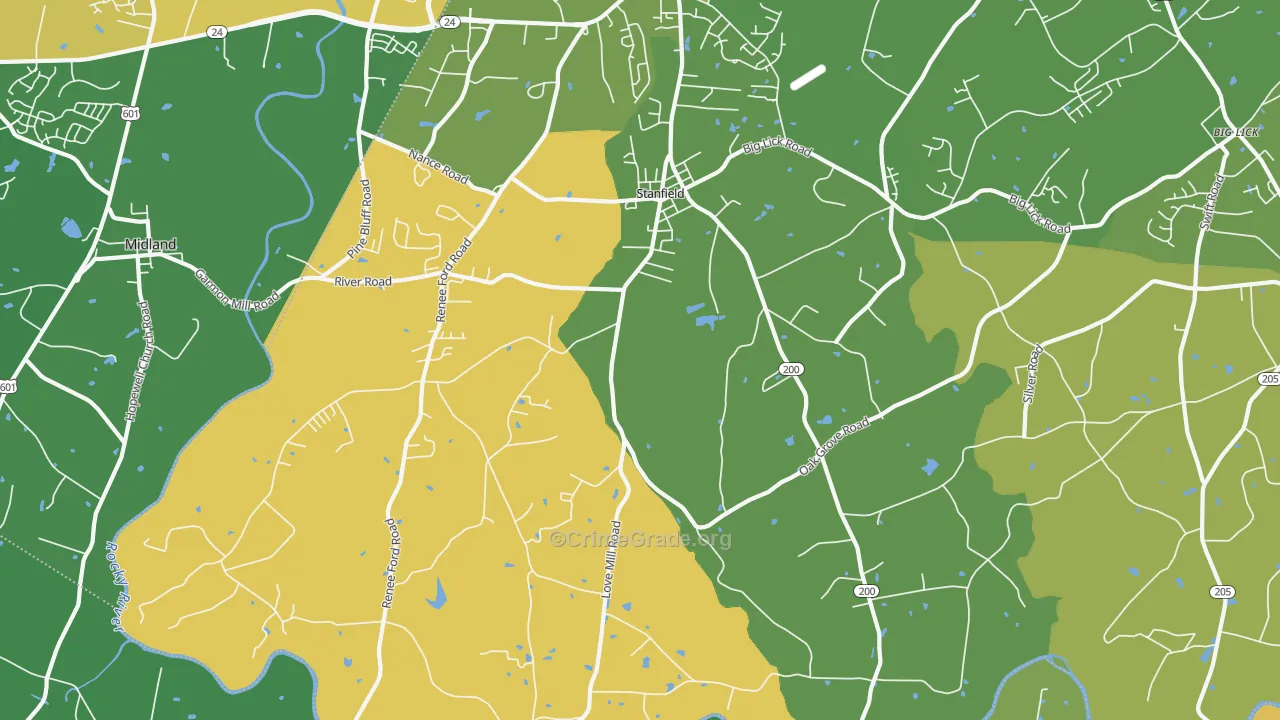 Stanfield, NC Map of Robbery Rates