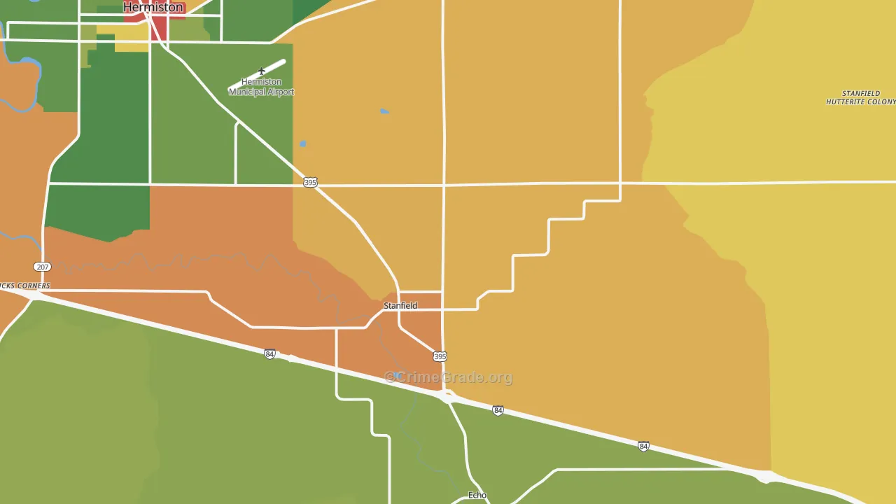 Stanfield, OR Map of Robbery Rates