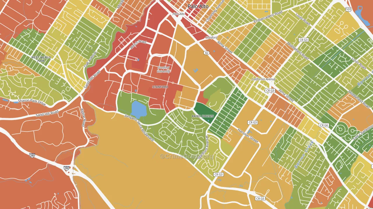 Stanford, CA Map of Robbery Rates