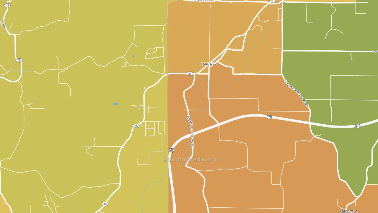 Stanford, IN Map of Robbery Rates