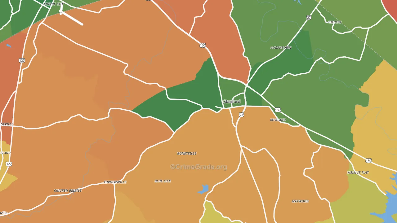 Stanford, KY Map of Robbery Rates