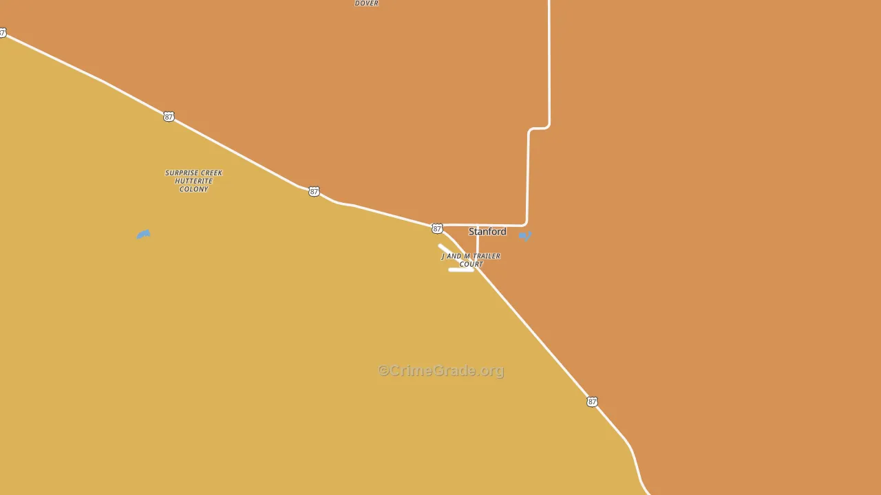 Stanford, MT Map of Robbery Rates