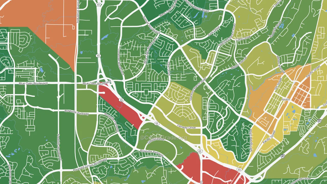 Stanford, Roseville, CA Map of Robbery Rates