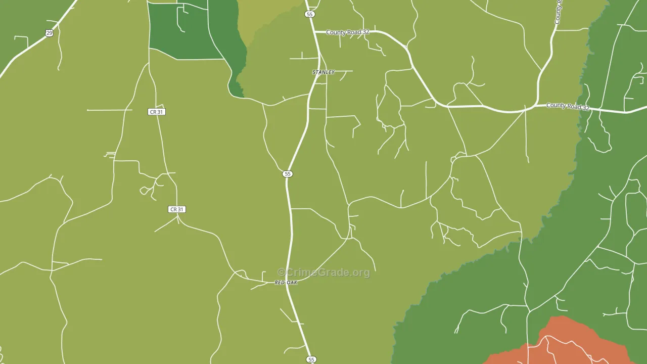 Stanley, AL Map of Robbery Rates