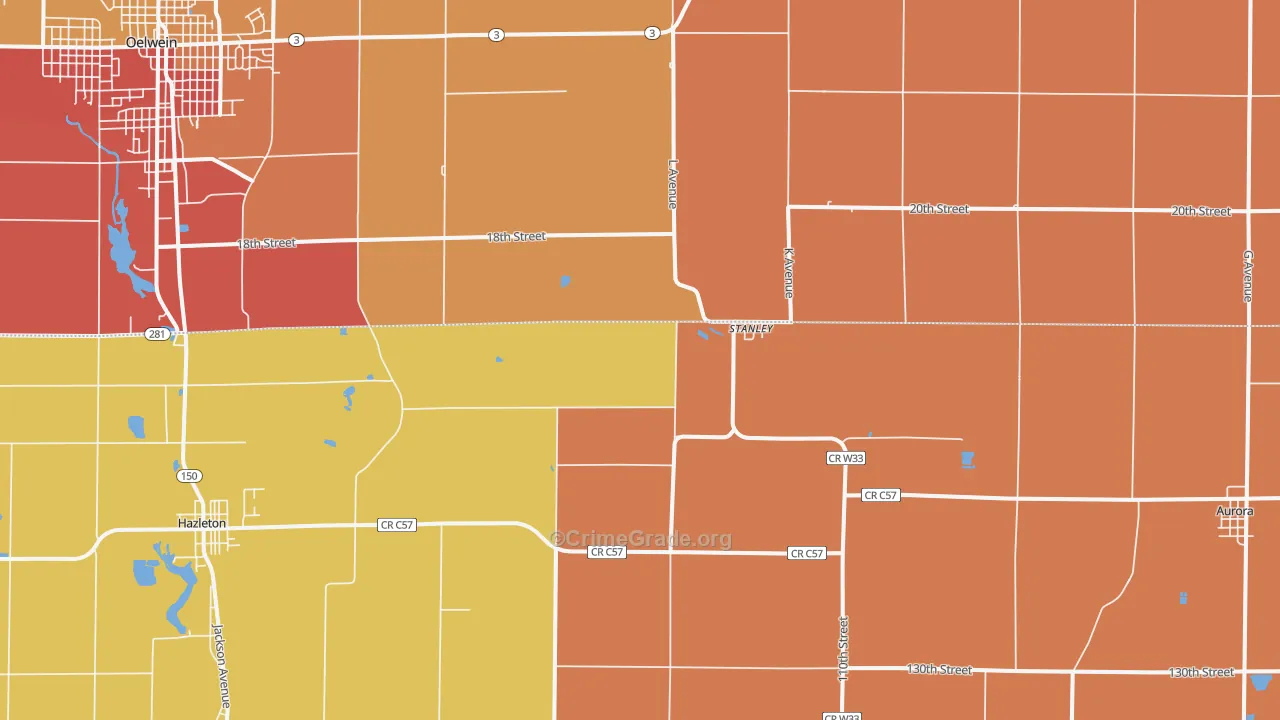Stanley, IA Map of Robbery Rates