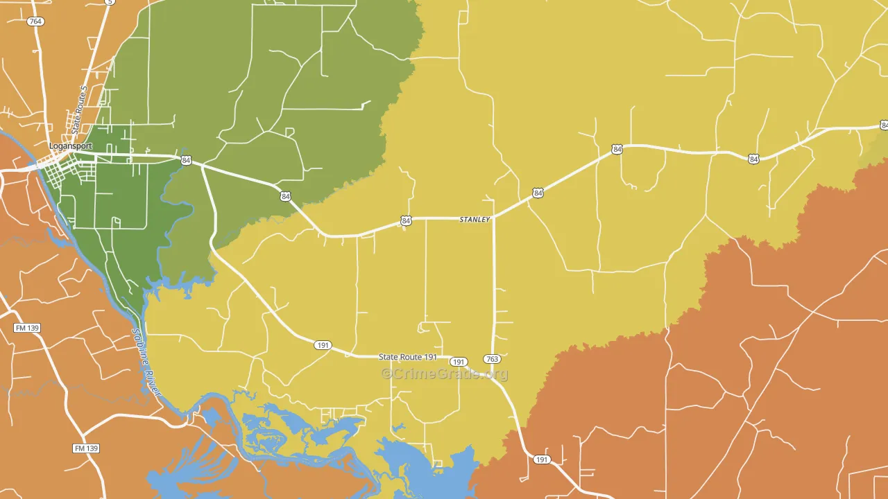 Stanley, LA Map of Robbery Rates