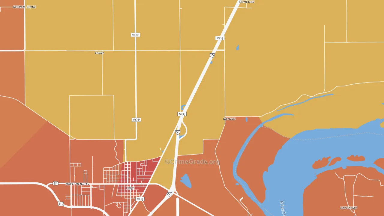 Stanley, MO Map of Robbery Rates