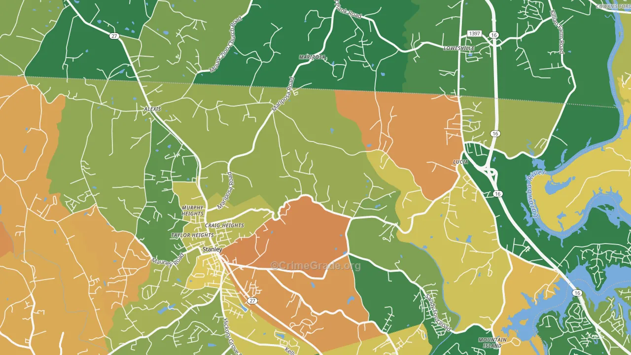 Stanley, NC Map of Robbery Rates