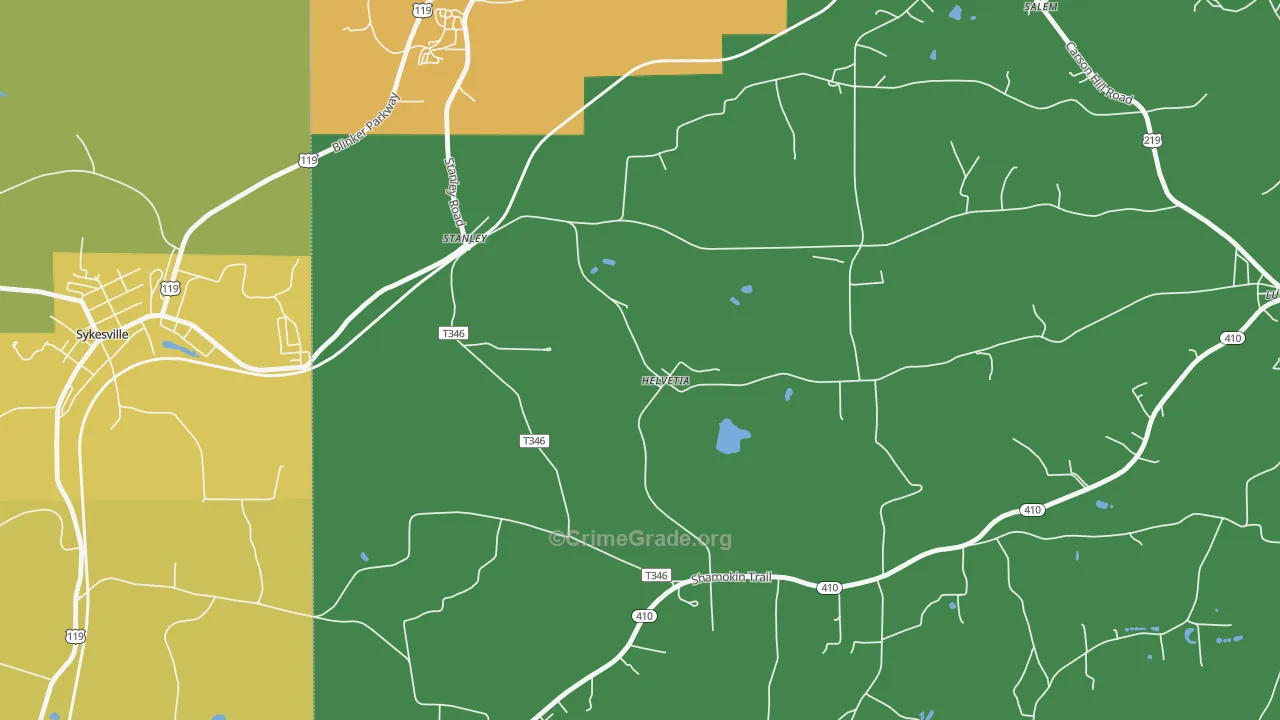 Stanley, PA Map of Robbery Rates