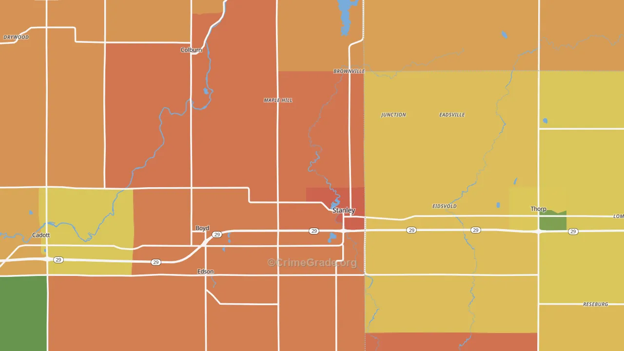 Stanley, WI Map of Robbery Rates