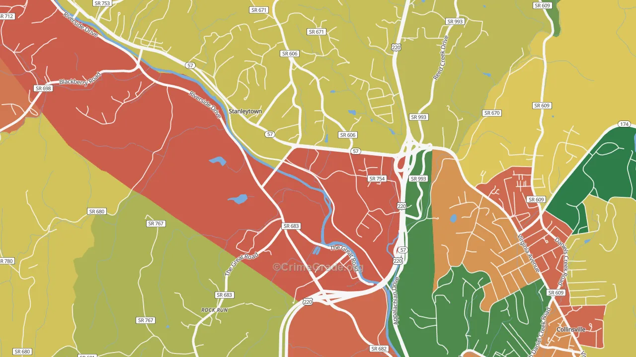 Stanleytown, VA Map of Robbery Rates