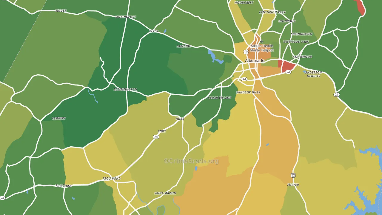 Stanly County, NC Map of Robbery Rates