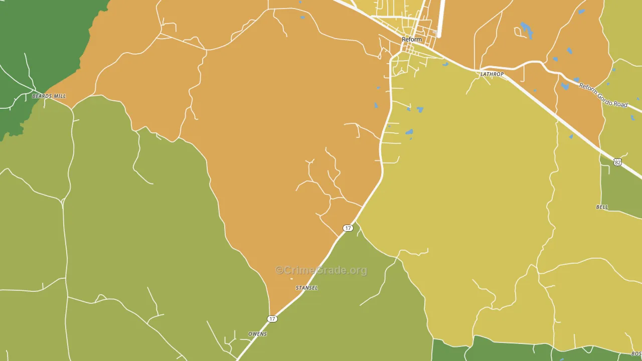 Stansel, AL Map of Robbery Rates