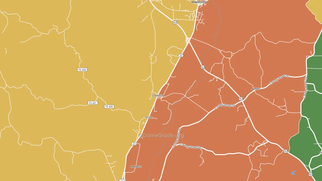 Stanton, AL Map of Robbery Rates