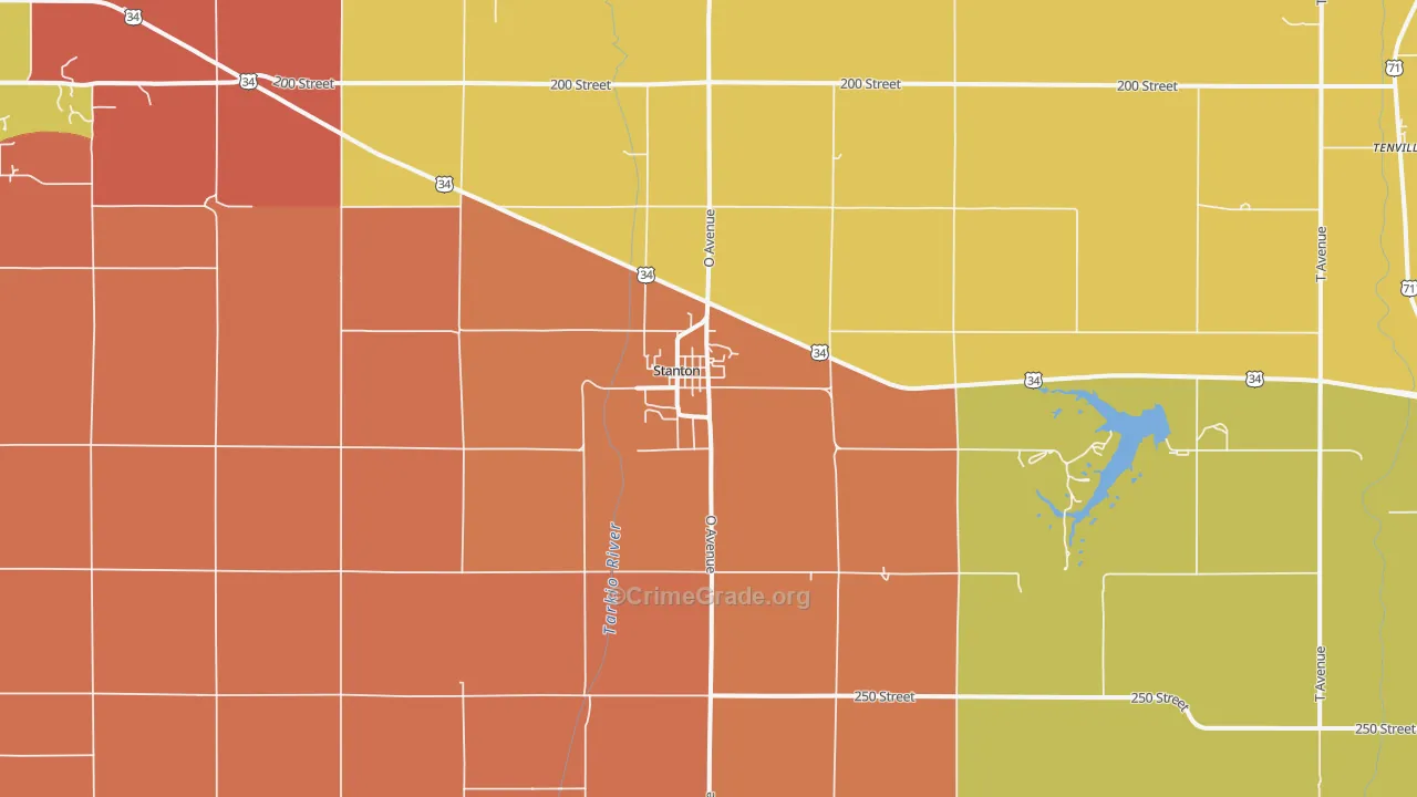 Stanton, IA Map of Robbery Rates