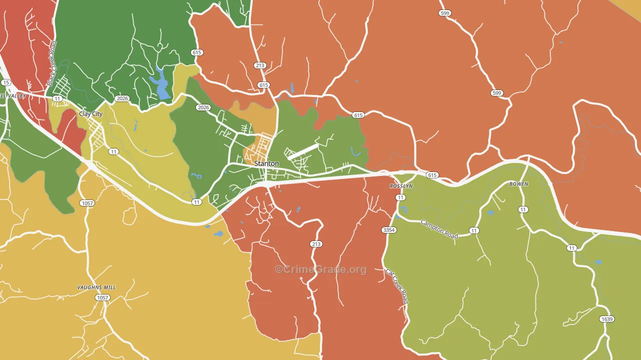 Stanton, KY Map of Robbery Rates