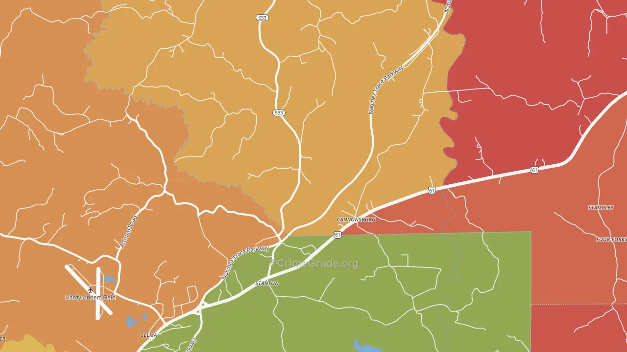 Stanton, MS Map of Robbery Rates