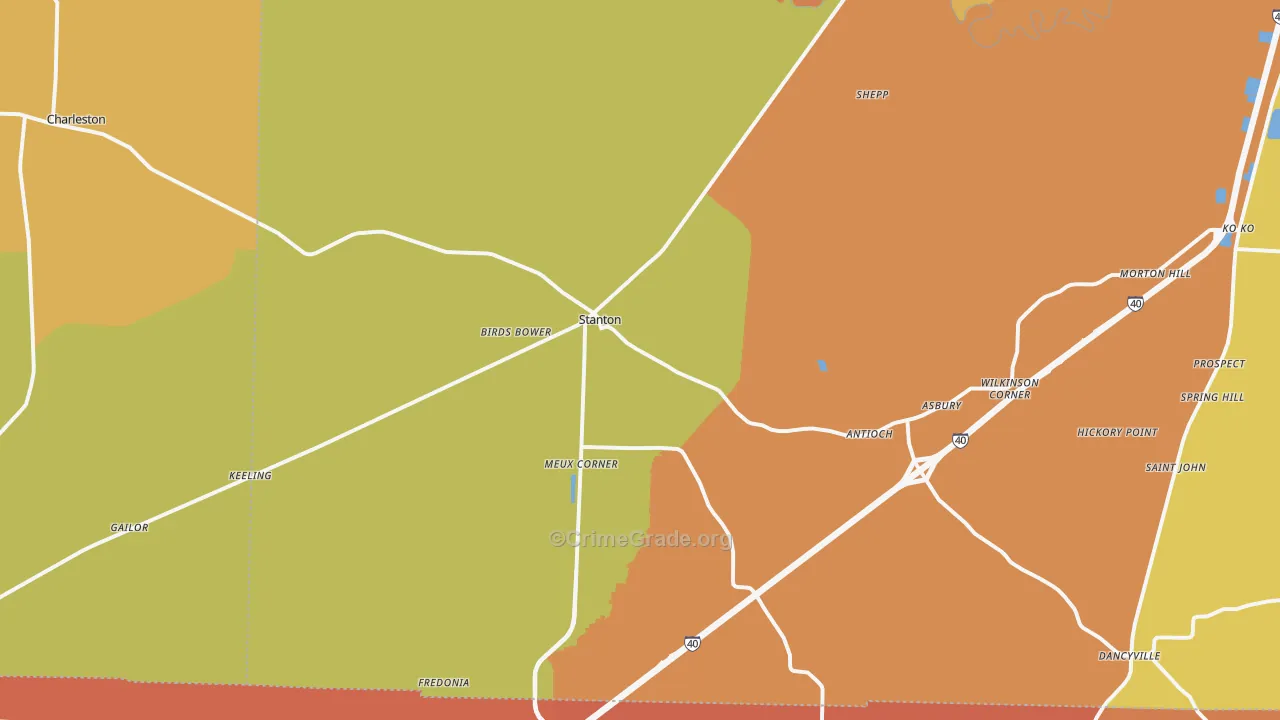 Stanton, TN Map of Robbery Rates