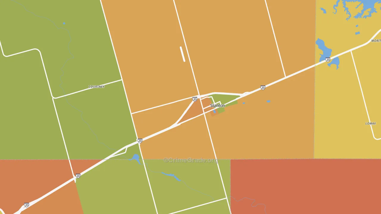 Stanton, TX Map of Robbery Rates