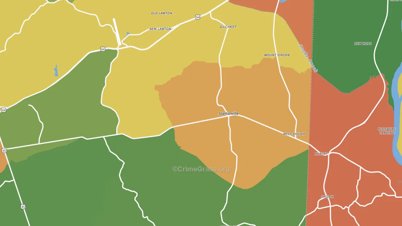 Stantonville, TN Map of Robbery Rates