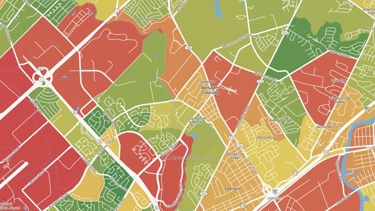 Stanwood, Bensalem, PA Map of Robbery Rates