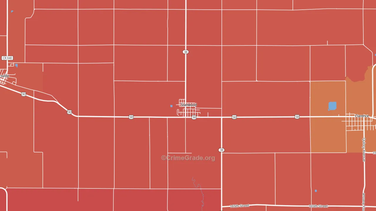 Stanwood, IA Map of Robbery Rates
