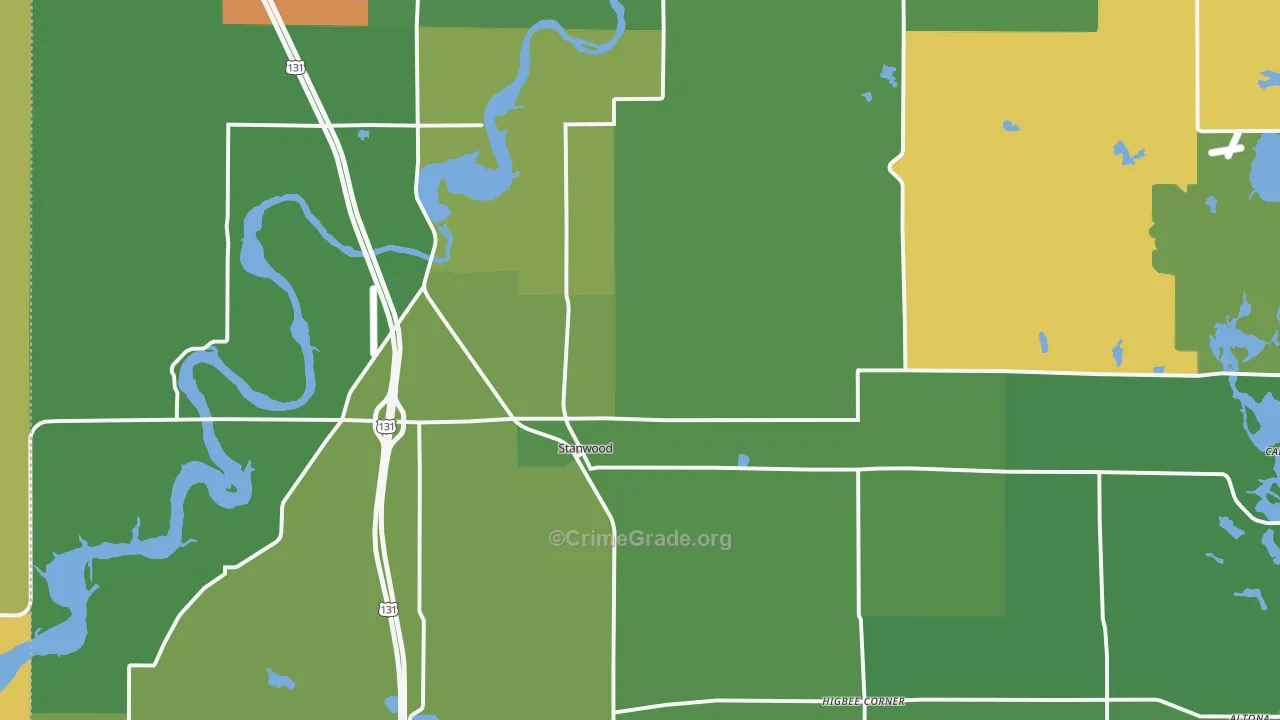 Stanwood, MI Map of Robbery Rates