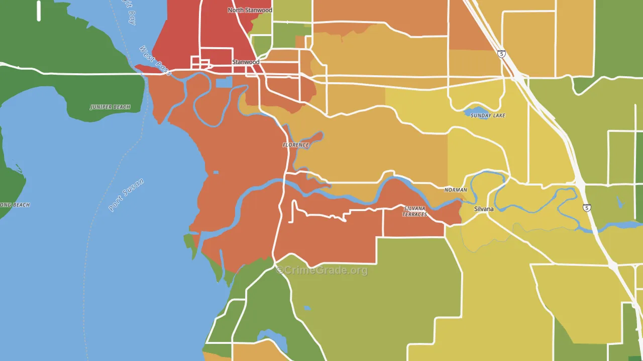 Stanwood, WA Map of Robbery Rates