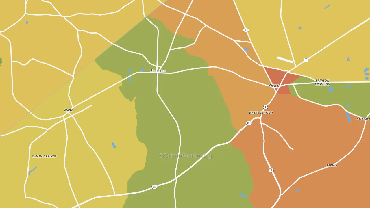 Stapleton, GA Map of Robbery Rates