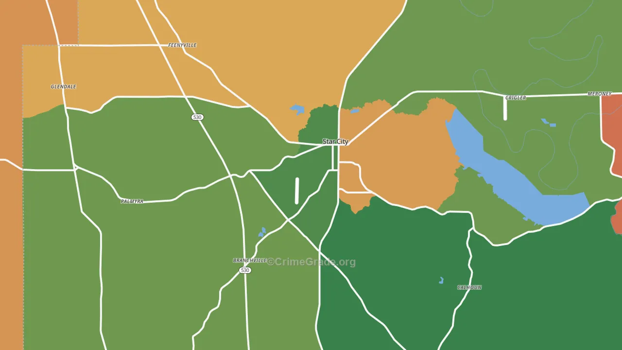 Star City, AR Map of Robbery Rates