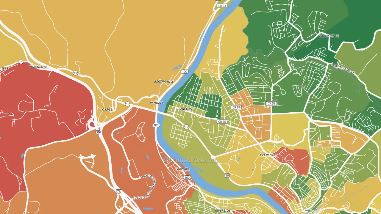 Star City, WV Map of Robbery Rates