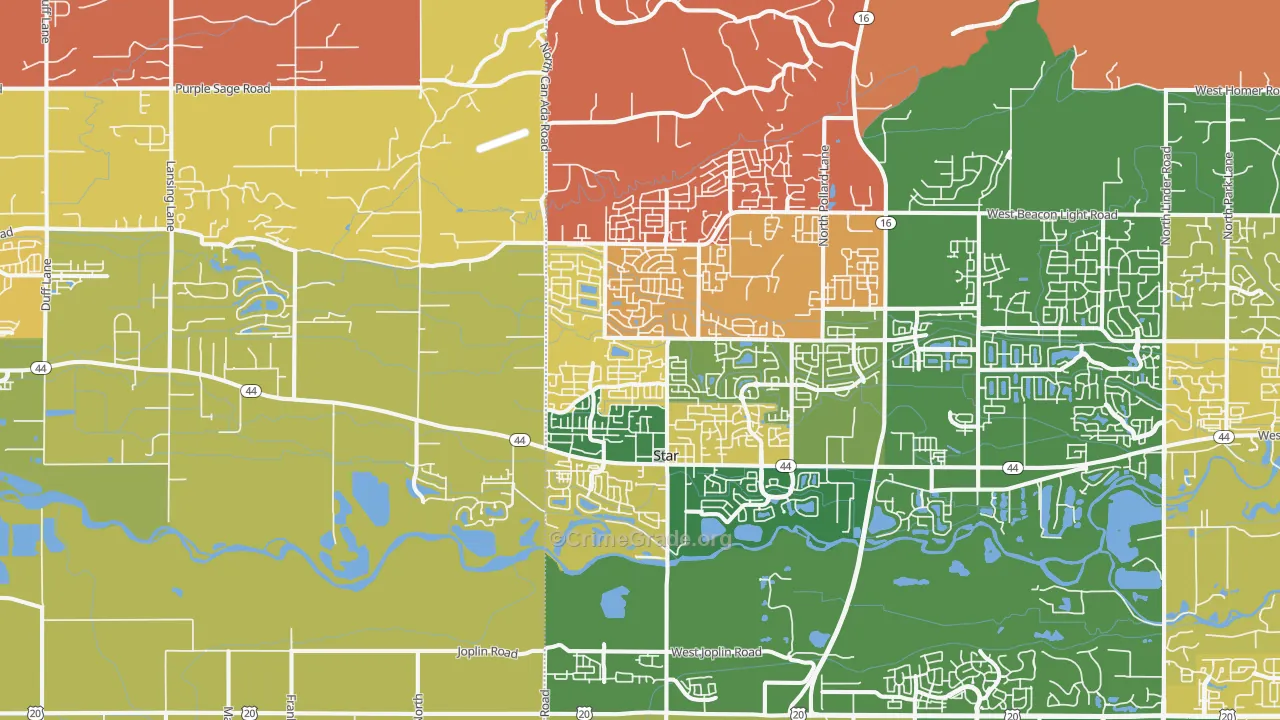 Star, ID Map of Robbery Rates