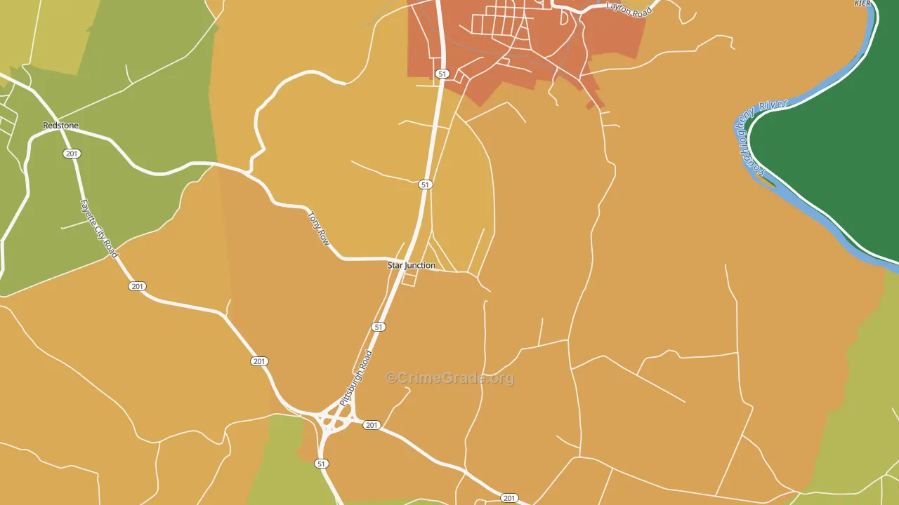 Star Junction, PA Map of Robbery Rates